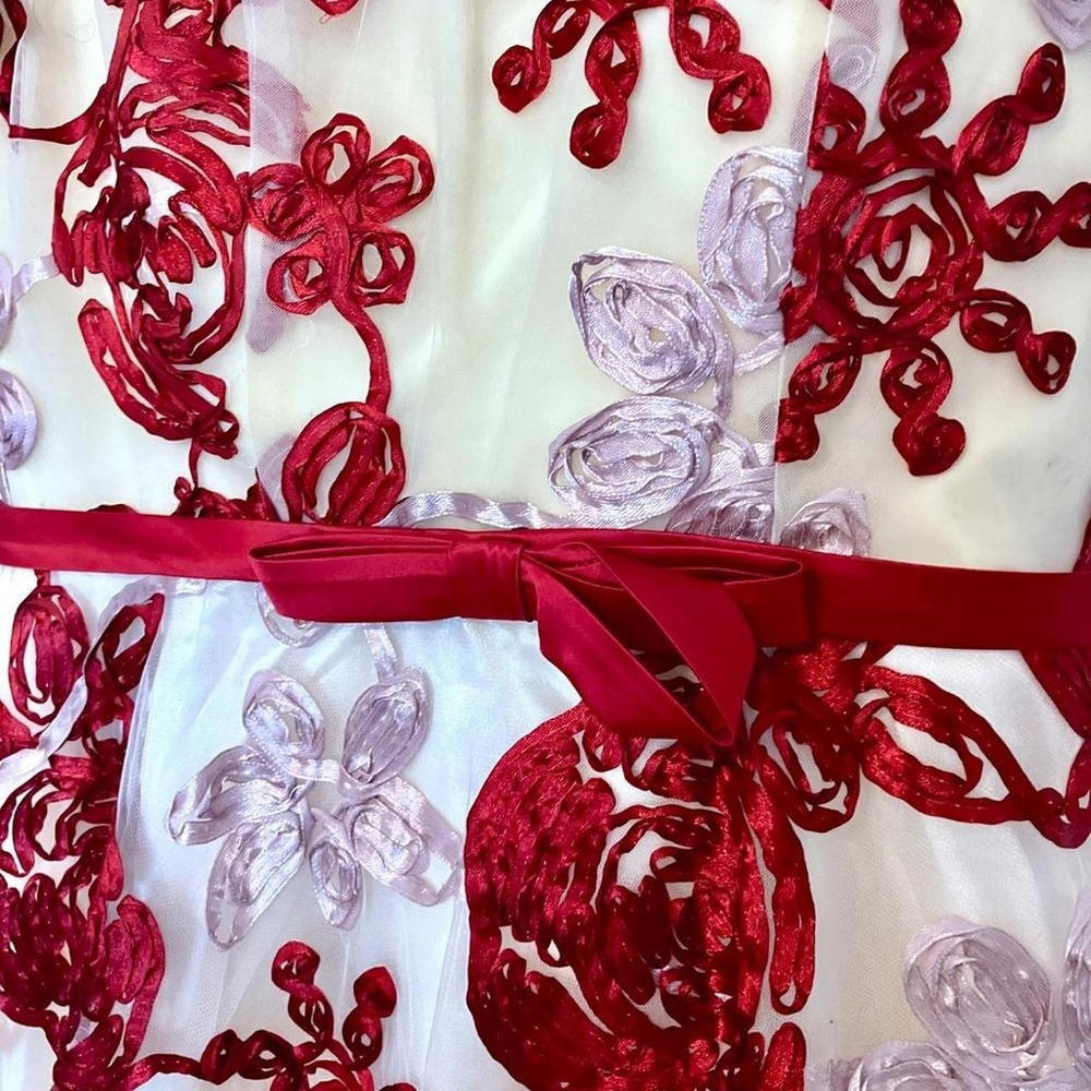 💖✨ METISU ELEGANT CREAM & RED FLORAL EMBROIDERY DRESS (XS) ✨💖 - Picture 4 of 6
